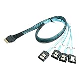 cablecc Slimline SAS 4.0 SFF-8654 4i 38-Pin-Host-zu-4-SATA-7-Pin-Ziel-Festplatten-Fanout-Raid-Kabel 50 cm