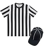 TopTie Schiedsrichter Trikot Set Kinder Schiedsrichtershirt,Schwarze Schiedsrichtermütze mit weißen Streifen Sport Fancy Dress für Dress Up Party- S