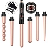 Lockenstab mit Verschiedenen Aufsätzen Set - BESTOPE PRO 6 in 1 Lockenstäbe große und kleine locken, Curling Wand Keramik Lockeneisen mit Handschuh Rosa Gold 9-32mm