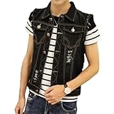 Herren Ripped Denim Weste Ärmellos Jacke Baumwolle Slim Jeans Weste, Schwarz , M