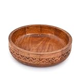 EDHAS Dekorative rote Schale aus Mangoholz, rund, geschnitzt, für Lebensmittel, Obst, Salat oder Popcorn – Küchentheke (25,4 x 25,4 x 6,35 cm)