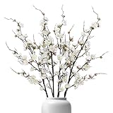Betylifoy 4 Stück Künstliche Pflaumenblüte Kunstblume Zweige 97cm Lang Künstliche Blumen Pflaumenblütenzweige Kunstpflanze für Zuhause Tisch Hochzeits Büro Dekoration (Weiß)