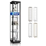 K-Möbel Glasvitrine in Schwarz (176x37x33 cm) mit 4 höhenverstellbaren Glasböden, Spiegel, LED - Modellauto Vitrine Schwarz - Vitrinenschrank Schwarz - Sammlervitrine - Wohnzimmerschrank Regal Schrank