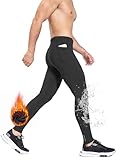 BALEAF Herren Winter Kompressionshose Lang Wasserabweisend Thermo Laufhose Lauftights Sporthose mit Reißverschlusstasche Schwarz L