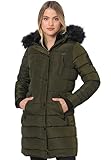 Navahoo Winterjacke Damen - Wasserabweisend, Warm, Kapuze, Winddicht - Wintermantel Lang, Mantel Frauen, Teddyfell gefüttert - Stehkragen, 7 Taschen, verlängerter Zipper - Olive M