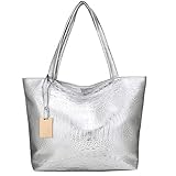 Schulter Modehandtasche solide Frauen Frauen Kapazität große D Ringe Für Taschen (Silver, One Size)