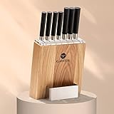 Klarstein Messerblock mit Messer, 7-Teiliges Set mit Block, 7 Küchenmesser & Holz, Scharfes Stahl-Messerset, Kratzfest, Japanisch Inspiriertes für Profiköche