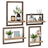 Walasis Wandregal Holz Wanddeko Wohnzimmer : 4er Set Regale Wand Schweberegale Regalbrett Wandboard - Rustikal Wand Deko für Schlafzimmer (Braun)