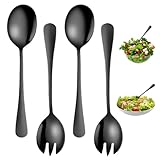 4 Stück Salatbesteck Schwarz, Salatbesteck Set 2 Stück Salatlöffel und 2 Stück Salatgabel, Poliert und Geschliffen Antihaftbeschichtet Edelstahl Salat Server Set für Restaurant, Haus, Hotel, Picknick