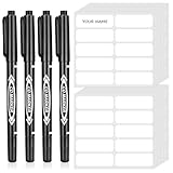 Smivyhp 200 Stück Kleidungs Etiketten Namensaufkleber für Kinder mit 4 Stück Stift, Wasserdicht Namensetiketten Namensschilder Selbstklebend Klebeetiketten 45 x 15 mm für Kleidung Schuluniform