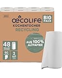 œcolife Küchentücher RECYCLING, 48 Rollen à 90 Blatt, 3-lagige Küchenrollen aus Recyclingpapier, nachhaltig, Made in Germany