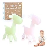 TYRY.HU Beißring Baby Silikon Beißspielzeug kühlend Zahnungshilfe Giraffe Kauspielzeug Greifling Sensory Kühlender Hirsch Kinder Relief Beißring 3 6 12 Monate Geschenke für Jungen und Mädchen 4 Stück