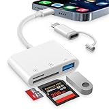 Dalimee SD Kartenleser USB C Lightning für iPhone, Apple MFi Certified, 3 IN 1 SD Card Reader mit SD, TF und USB A Kartensteckplatz,Plug-and-Play,Kartenlesegerät für iPhone15/16/17/iPad/MacBook/Laptop