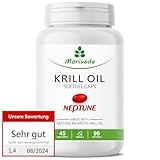 Krillöl Kapseln - 1000mg Neptune Krill Öl im 45 Tages-Vorrat - Omega 3-6-9 EPA DHA Antioxidantien Vitamin E Cholin Phospholipide - Moriveda 1x 90 Softgels