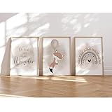 MeinBaby123® I Bilder Kinderzimmer | 3er Set DIN A4 | Wandbilder | Kinderzimmer Poster | Deko Bilder Kinderzimmer Mädchen und Jungen | Babyzimmer Deko (Luftballon & Fuchs beige)