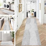 ZUZEKU Teppich Läufer Lang Flur Küche Grau rutschfest waschbar Teppichmatten Modern Design Küchenläufer 110X500cm Küchenteppich Meterware Esszimmer Schlafzimmer Wohnzimmer Schmutzfangmatte