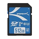SABRENT SD Karte 512GB V60, SDXC Card UHS II, SD Speicherkarte Class 10, U3, R270MB/s W170MB/s Full HD Ultra 8K (SD-TL60-512GB)