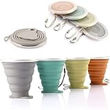 DEHUB Faltbare Tasse Silikon, Versenkbare Zusammenklappbare Reisebecher, 270ml Leichtbecher mit Größerem Fassungsvermögen für Camping-Wanderungen Im Freien, 4 Stück
