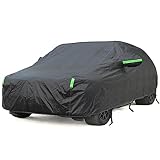 BEXITA Auto Abdeckplane wasserdichte Autoabdeckung mit Baumwollfutter Autoplane für Regen Sonne Staub Schutz Autoabdeckung Schwarz Vollgarage Schrägheck; Größe L: Max430cm