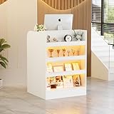 Empfangstheke mit LED, Kleiner Verkaufstheke 95 x 60 x 60cm mit Abschließbare Schubladen und 4-Regale, Rezeptionstheken mit Arbeitsfläche,Rezeptionstheke für Büro,Salon,Geschäft oder Café,weiß (1)