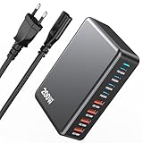 200W USB C Ladegerät Mehrfach – 8‑in‑1 GaN III Schnellladegerät mit USB C PD (100W/65W/20W, PPS) und USB‑A QC4.0, Desktop Ladestation für MacBook Pro/Air, Laptop, i Pad, i Phone, Samsung, Steam Deck