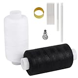 2 Rollen Nähgarn für Nähmaschine, Overlockgarn mit Nähnadel 500 Yards/Spule, Garn zum Nähen Schwarz Weiß, Polyester Nähmaschinengarn für Handnähen Patchwork Sticken