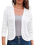 GRACE KARIN Damen Strickjacke Leichtes 3/4 Ärmel Open Front Strickjacke Bolero Shrug Cardigan Top Weiß L