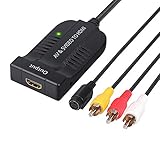 eSynic AV CVBS S-Video zu HDMI Konverter RCA Komposit Video Konverter 3 RCA Composite Adapter mit Männlichem Steckeranschluss 1080P mit Micro USB Kabel für PAL NTSC für HDTV DVD VHS VCR DVD