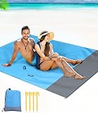 Cexovo Sand Campingdecke 210x200cm Blau Grau Stranddecke sandfrei Strandmatte Super Groß Picknickdecke Wasserdicht mit 4 Befestigung Ecken leicht und tragbar für Reisen Camping Wandern Strandurlaub
