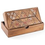 EUROtops Trio-Dominospiel aus Holz – 56 dreieckige Dominosteine aus Pinienholz, Gesellschaftsspiel für 2–6 Spieler, Domino-Neuauflage mit Holzbox