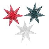 Amosfun 3 Stück Faltbare Sternlampenschirme aus Papier Weihnachtsstern Laternen in Weiß Rot Grün Wiederverwendbare Stern Papierlampen für Hochzeit Geburtstag Party Dekoration