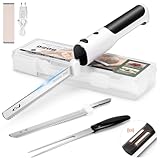 PAHTTO Elektromesser zum Schneiden von Fleisch Brot Gemüse Obst, Kabelloses Brotschneidemesser Dönermesser Küchenmesser mit Edelstahl-Doppelklingen inkl. Box, Gabel und klappbarem Schneidebrett