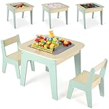 Kinder Tisch Stuhl Set,Kindersitzgarnitur,Kindertisch mit 2 Stühlen,Kindersitzgruppe,Kindertisch,Doppelseitiger Maltisch&Bauplatte,Stauraum,Packung mit 2 Stühlen,Kindermöbel für Kinderzimmer,Grün