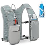 Laufweste Damen und Herren mit Trinkflasche 500 ml, Leichter Trinkrucksack 5L, Reflektierender Trinkrucksack mit Handyhalterung für Jogging, Trailrunning, Fahrrad, Marathon, Motorrad