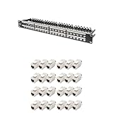 DIGITUS Patchpanel – Modular – 19-Zoll – 48-Port – Geschirmt – Rack-Montage 1HE – Schwarz – Mit 48x Cat6A Keystone-Modul