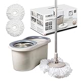 Tower T869001MSH Classic Spin Mop mit Edelstahl-Auswringer und klappbarem Griff, Latte