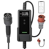 dé Mobile Wallbox/Ladestation 11kW APP [6m|3-phasig|6-16A] Ladekabel CEE 16A auf Typ 2 mit Einstellbarer Ladeleistung Ev Charger Wallbox 11kw für Model Y/3 e-tron und BEV/PHEV