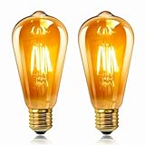 2 Stück E27 LED 4W Edison Vintage Glühbirne 230V, ST64 Vintage Licht Bernstein Glas, Ersetzt 40W Glühlampen, Warmweiß 2200K, 400LM, Nicht Dimmbar, Nostalgische Dekoration für Zuhause, Café, Bar