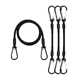 Spannseile mit Karabinerhaken, 4er Pack, 100 cm lang, strapazierfähiges Karabiner-Spannseil, extra Starke Schwarze Spanngurte mit Karabinerhaken für Camping, Planen, Fahrradträger, Zelt, Auto