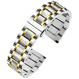 TStrap Metall Uhrenarmband Edelstahl - Silber&Gold Armband für Uhr Herren und Damen Schnellverschluss - Ersatzarmband für Smartwatch aus Massivem Stahl Poliert - 12mm ... 20mm 22mm 24mm