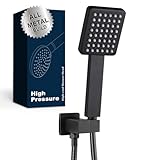 Ganzmetall Schwarz Handbrause Luxus Hochdruck Duschkopf Kit mit Wandanschluss und Schlauch Set für Badezimmer Duschsystem Moderner quadratischer Stil Mattschwarz