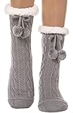 EBMORE Damen Kuschelsocken Warme Stoppersocken Rutschsichere Hu?ttensocken ABS Sohle Weihnachtssocken Socken Geschenke für Frauen Weihnachten Winter Christmas Socks (Ball Grau)