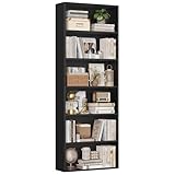 FirFurd Bücherregal, Holzregal mit 6 Fächern, Regale, Bücherschrank, Aufbewahrungsregal für Wohnzimmer, Arbeitszimmer, aus Holz, 180 x 60 x 23,5 cm, Schwarz