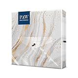 PAW - Serviette Papier 3 Plis (33 x 33 cm) I Lot de 20 I Parfait pour les Anniversaires, les Partys, les Mariages, la Kommunion et les Célébrations I Décoration de Table - Marbre Doré
