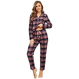 Mnemo Home Damen Schlafanzug Lang Flanell Pyjama Damen 100% Baumwolle aus Flanell (Blaues Pulver mit Golddraht, XL)