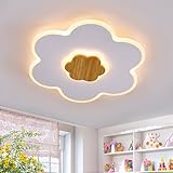LUOLONG LED Deckenleuchte Kinder Deckenlampe Blumenform Holz Kinderzimmer Deckenleuchten Dimmbar 3000K-6000K 28W 40cm Junge Mädchen Baby Weiß Kinder Schlafzimmer lampe Mit Nachtlichtfunktion