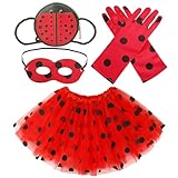VGMANNTA Ladybug Kostüm Zubehör Set - Lady Bug Spielzeug Marienkäfer Handschuhe Kinder Prinzessin Kostüm Tüllrock Halloween Marienkäfer Geburtstagsparty Zubehör Geschenk für Mädchen