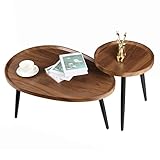 FATIVO Satztisch 2er Set Holz: Stabil Braun Holz Beistelltisch Set - Vintage Couchtisch Wohnzimmertisch Sofatisch mit Metallbeine - Klein 40×40cm / Groß 55×80cm