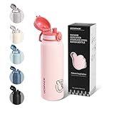 UZSPACE Kinder Trinkflasche Edelstahl 700ml, doppelwandige Isolierflasche mit Klappdeckel, Ein-Klick-Verschluss, Auslaufsicher, Metall Wasserflasche Mädchen Jungen für Uni Schule Sport wandern Auto