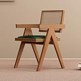 Esszimmerstuhl, Mid-Century Moderner Rattan-Sessel mit dickem Sitzkissen für Wohnzimmer und Schlafzimmer, ideal für stilvolle Küchensitze